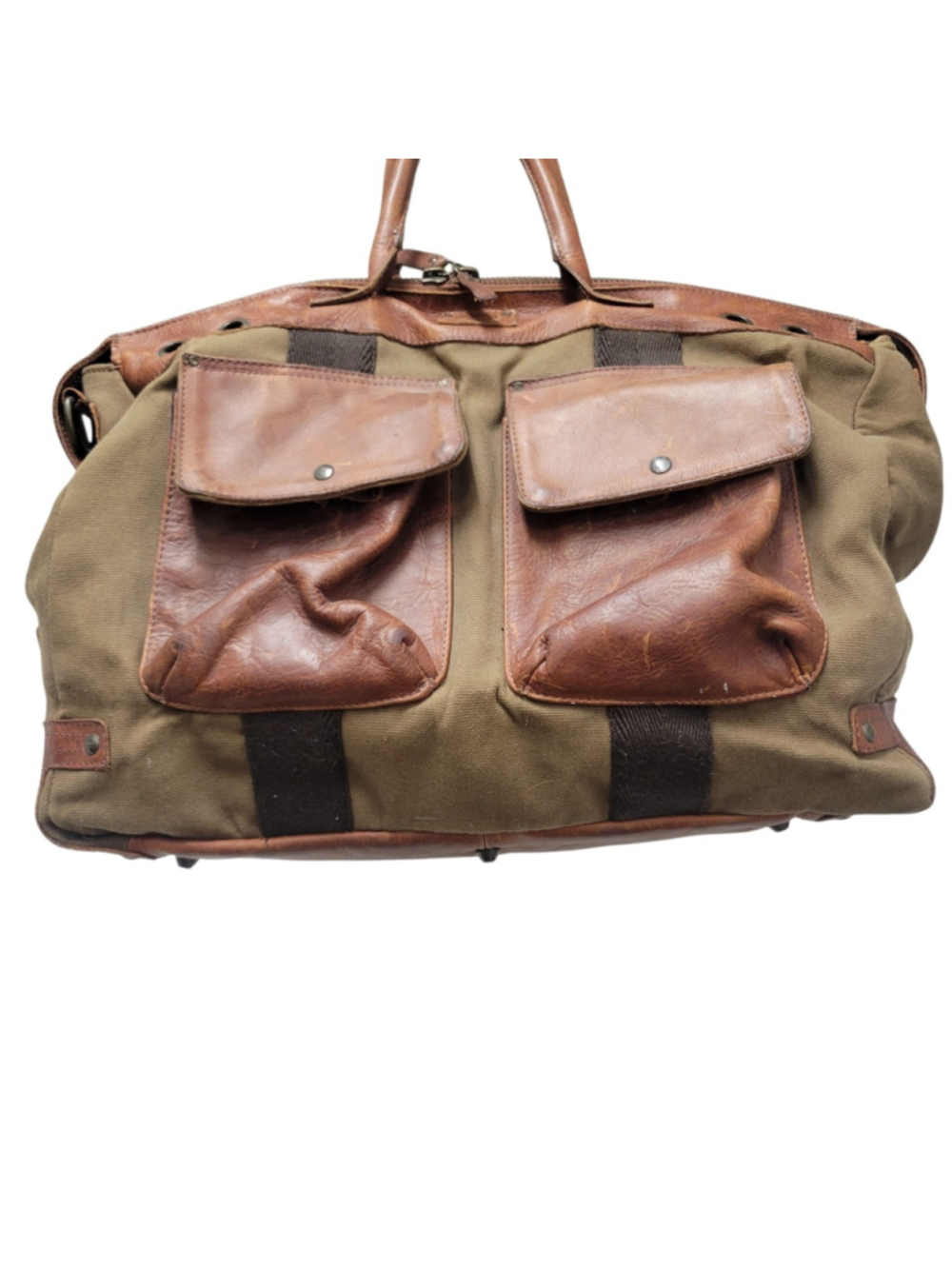 WILL Leather Goods Travel Duffle Bag Weekend Carry-On Brown Canvas/Leather Trim - Picture 3 of 10